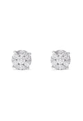 Bouquet 14K White Gold Diamond Cluster Stud Earrings, 1.14 TCW, featuring a floral design, are displayed on a plain white background.