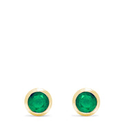 A pair of Brasilica 14K Yellow Gold Emerald Stud Earrings, 0.95 TCW, with round studs set in yellow gold bezels, displayed against a white background.