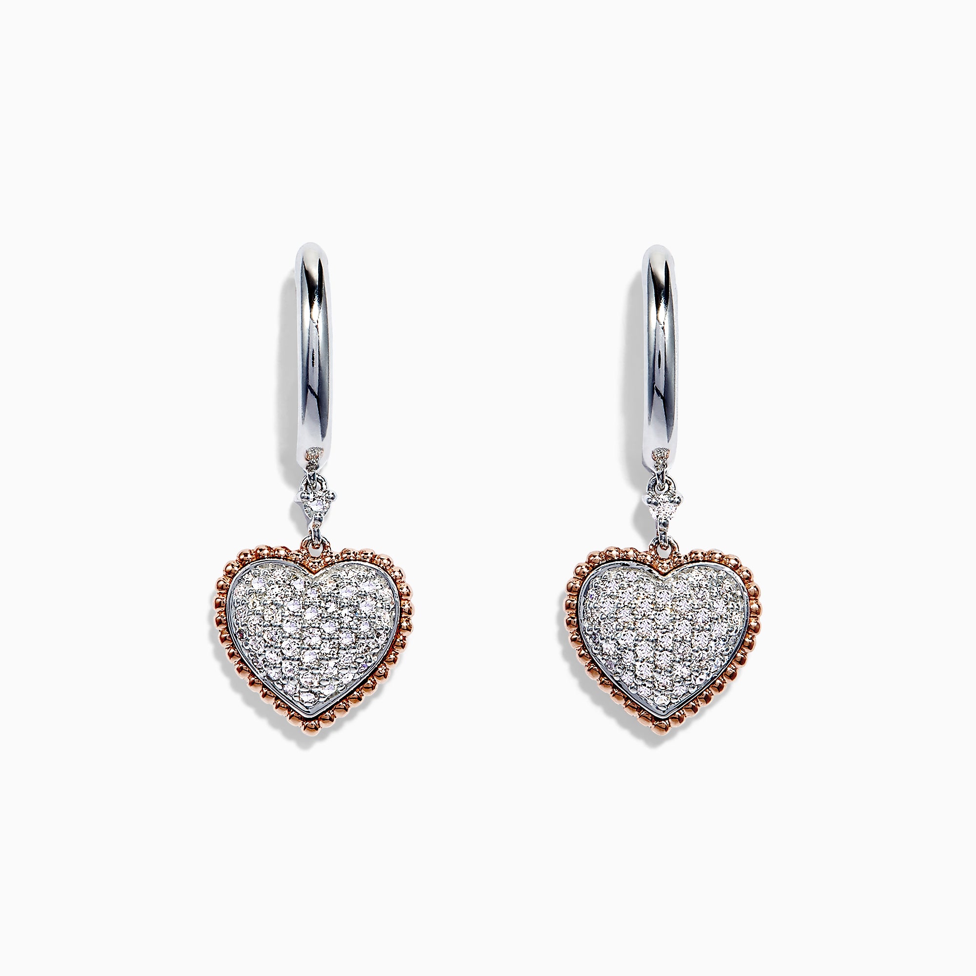 Effy Novelty 14K Two Tone Gold Diamond Heart Drop Earrings, 0.37 TCW