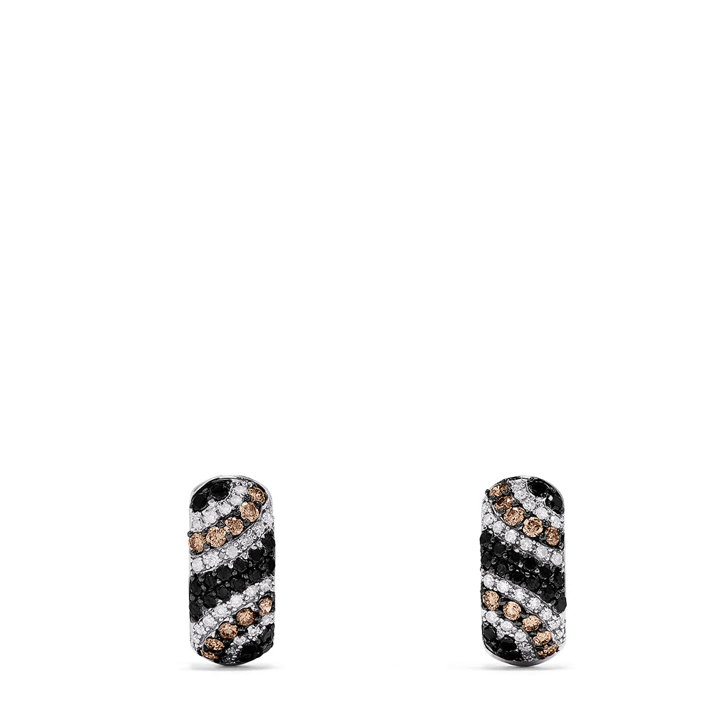 Effy 14K White Gold Black, Espresso & White Diamond Hoop Earrings, 1.05 TCW