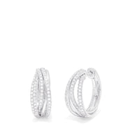 A pair of Pave Classica 14K White Gold Diamond Hoop Earrings, 0.52 TCW, featuring three interwoven bands encrusted with sparkling diamonds, displayed on a plain white background.