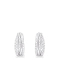 A pair of Pave Classica 14K White Gold Diamond Hoop Earrings, 0.52 TCW, featuring three interwoven bands encrusted with sparkling diamonds, displayed on a plain white background.