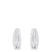 A pair of Pave Classica 14K White Gold Diamond Hoop Earrings, 0.52 TCW, featuring three interwoven bands encrusted with sparkling diamonds, displayed on a plain white background.