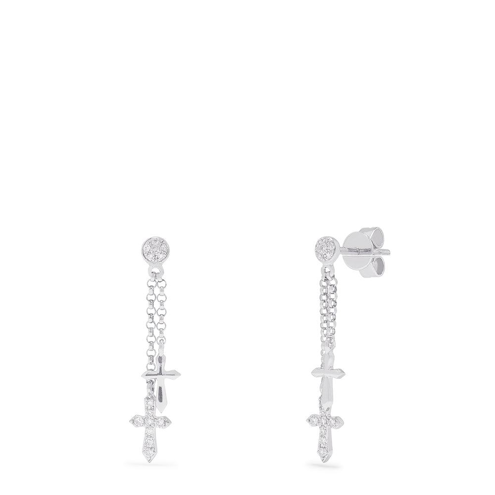 Effy 14K White Gold Diamond Cross Earrings, 0.10 TCW