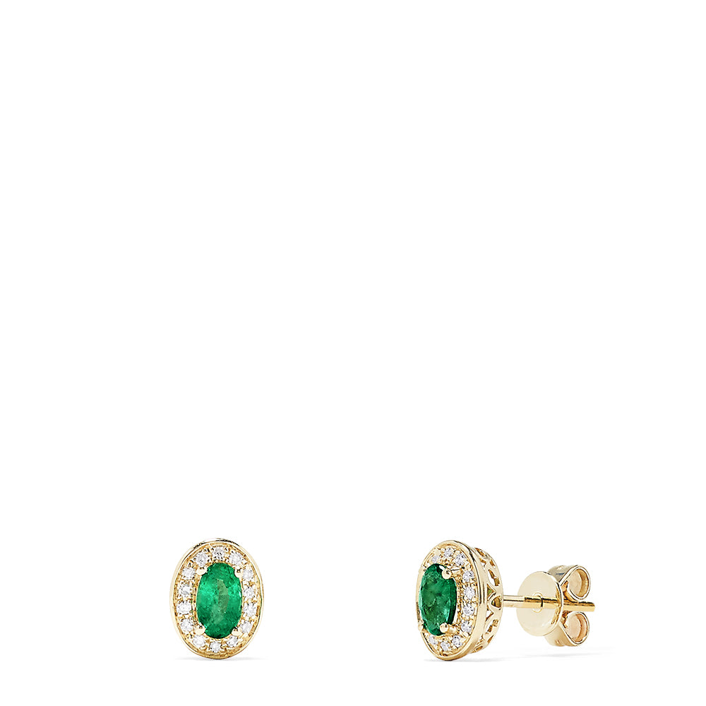 Effy Brasilica 14K Yellow Gold Emerald and Diamond Stud Earrings, 0.59 TCW