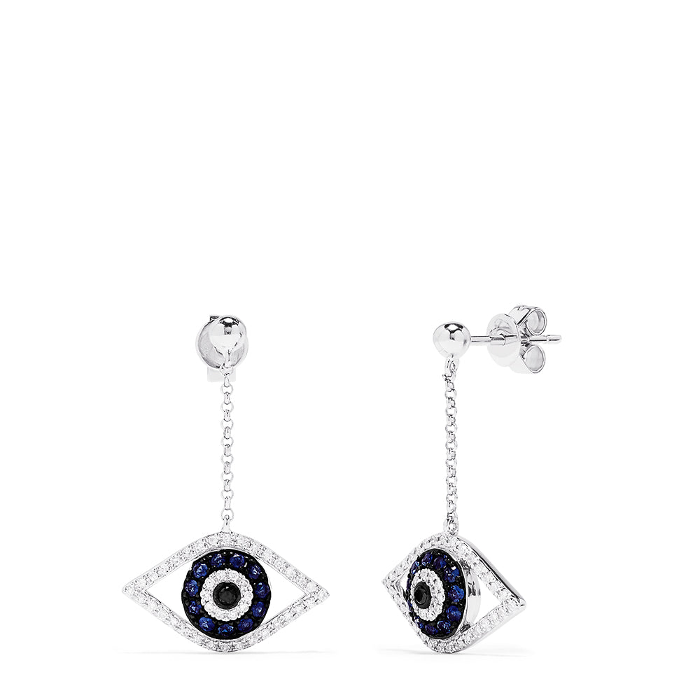 Effy Novelty 14K White Gold Sapphire & Diamond Evil Eye Earrings, 0.63 TCW