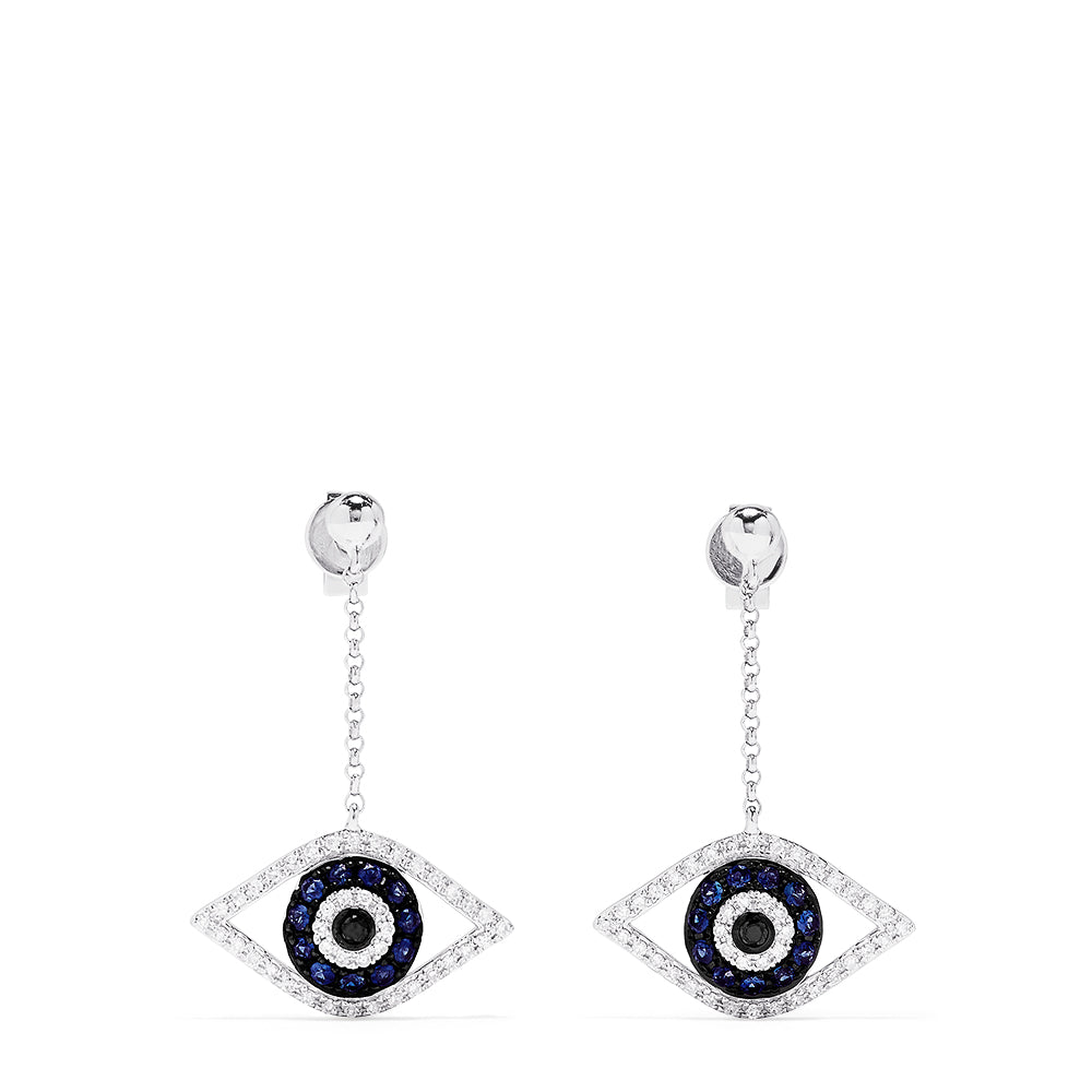 Effy Novelty 14K White Gold Sapphire & Diamond Evil Eye Earrings, 0.63 TCW