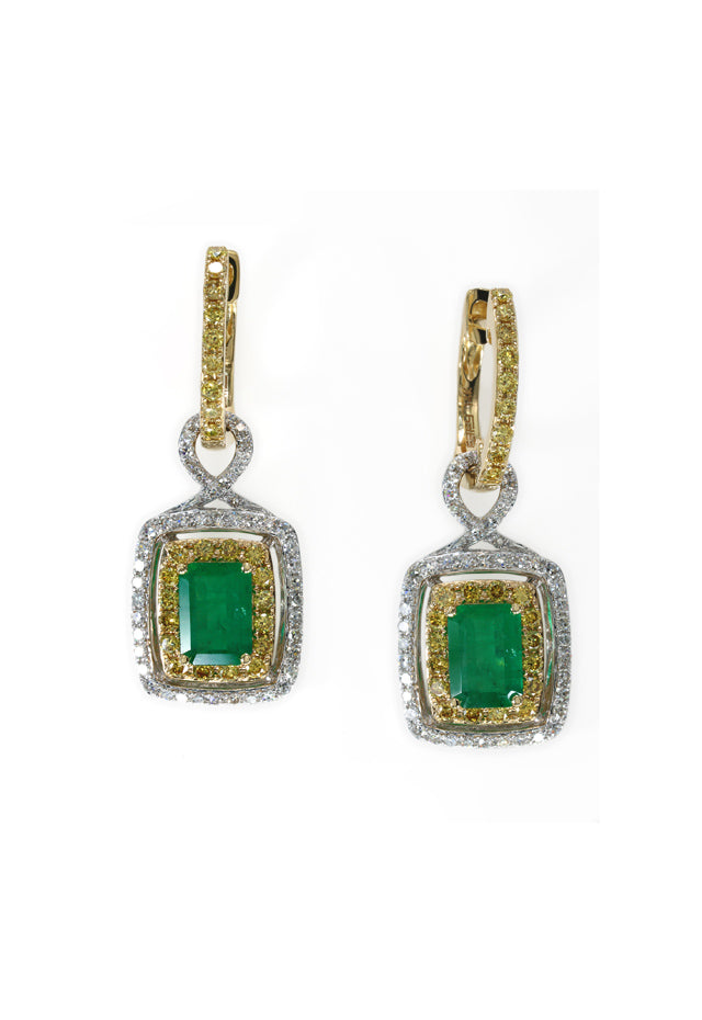 Effy 14K 2-Tone Gold Emerald, Yellow and White Diamond Earrings, 2.90 ...