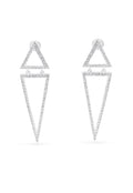 The Pave Classica 14K White Gold Diamond Triangle Linear Drop Earrings (0.59 TCW) feature two open diamond-studded triangles—one upright, one inverted—joined together for a modern yet classic look.
