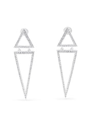 The Pave Classica 14K White Gold Diamond Triangle Linear Drop Earrings (0.59 TCW) feature two open diamond-studded triangles—one upright, one inverted—joined together for a modern yet classic look.