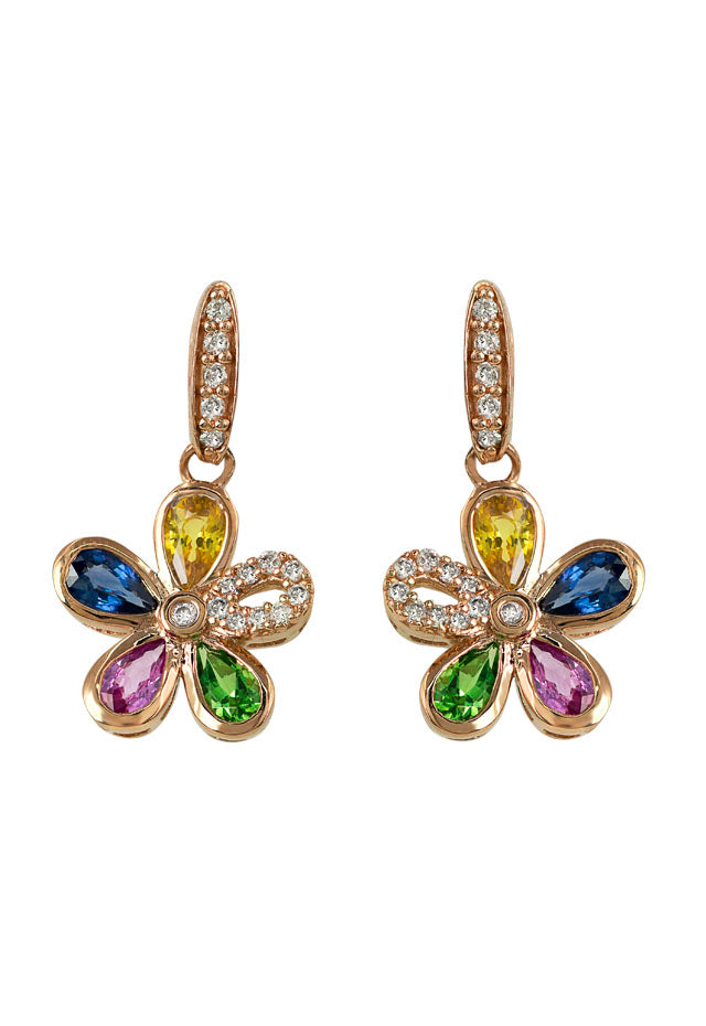 Watercolors Multi Sapphire and Diamond Flower Earrings