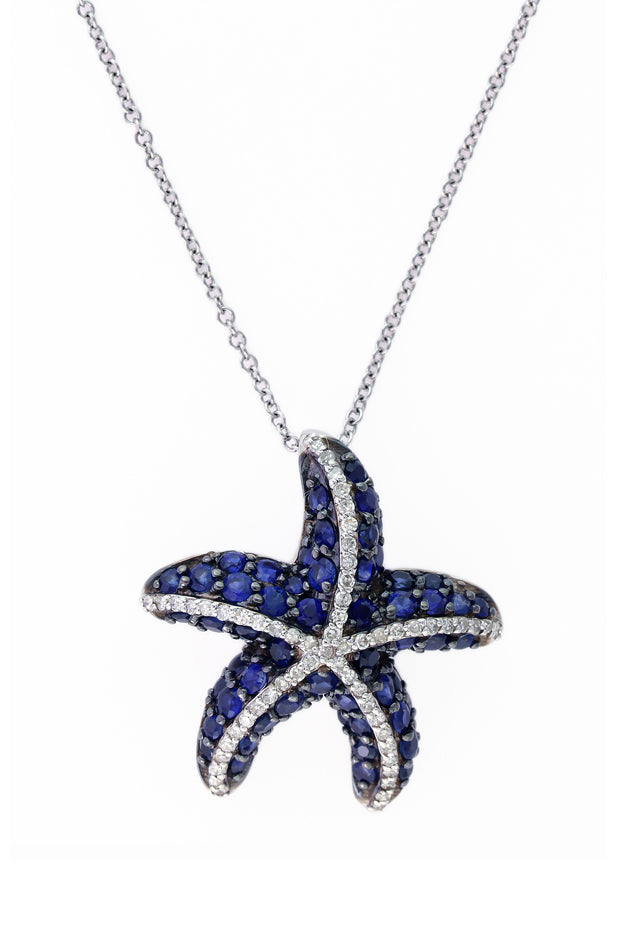 Effy Seaside 14K White Gold Blue Sapphire & Diamond Starfish Pendant