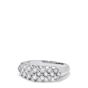 The 925 Sterling Silver Diamond Ring, 0.20 TCW, showcases a row of clustered round white diamonds in a symmetrical design on a sterling silver band, displayed against a white background.