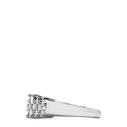 The 925 Sterling Silver Diamond Ring, 0.20 TCW, showcases a row of clustered round white diamonds in a symmetrical design on a sterling silver band, displayed against a white background.
