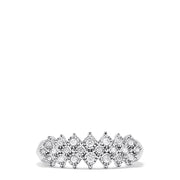 The 925 Sterling Silver Diamond Ring, 0.20 TCW, showcases a row of clustered round white diamonds in a symmetrical design on a sterling silver band, displayed against a white background.