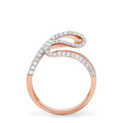 The Pave Rose 14K Rose Gold Diamond Ribbon Ring, 0.26 TCW features a wavy, overlapping design outlined with Effy-style sparkling diamonds and a polished matte finish for subtle elegance.