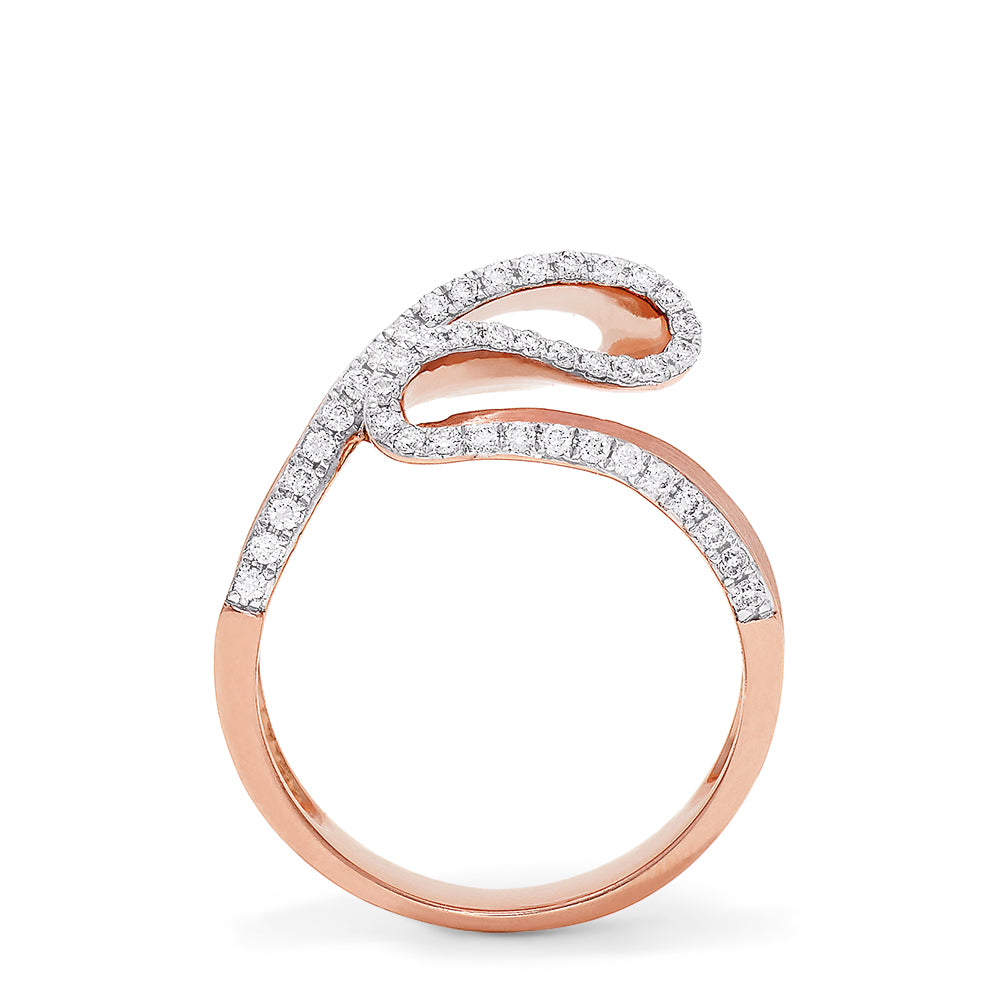 The Pave Rose 14K Rose Gold Diamond Ribbon Ring, 0.26 TCW features a wavy, overlapping design outlined with Effy-style sparkling diamonds and a polished matte finish for subtle elegance.