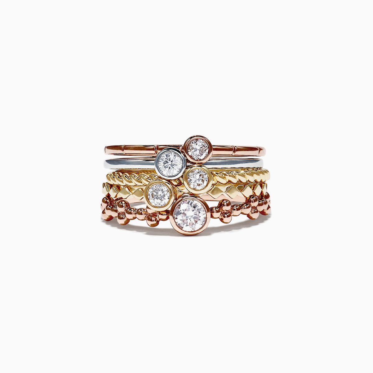 Tri Gold Stack Rings Trio 14K Tri Color Gold Diamond 5 Stack Ring, 0.61 TCW