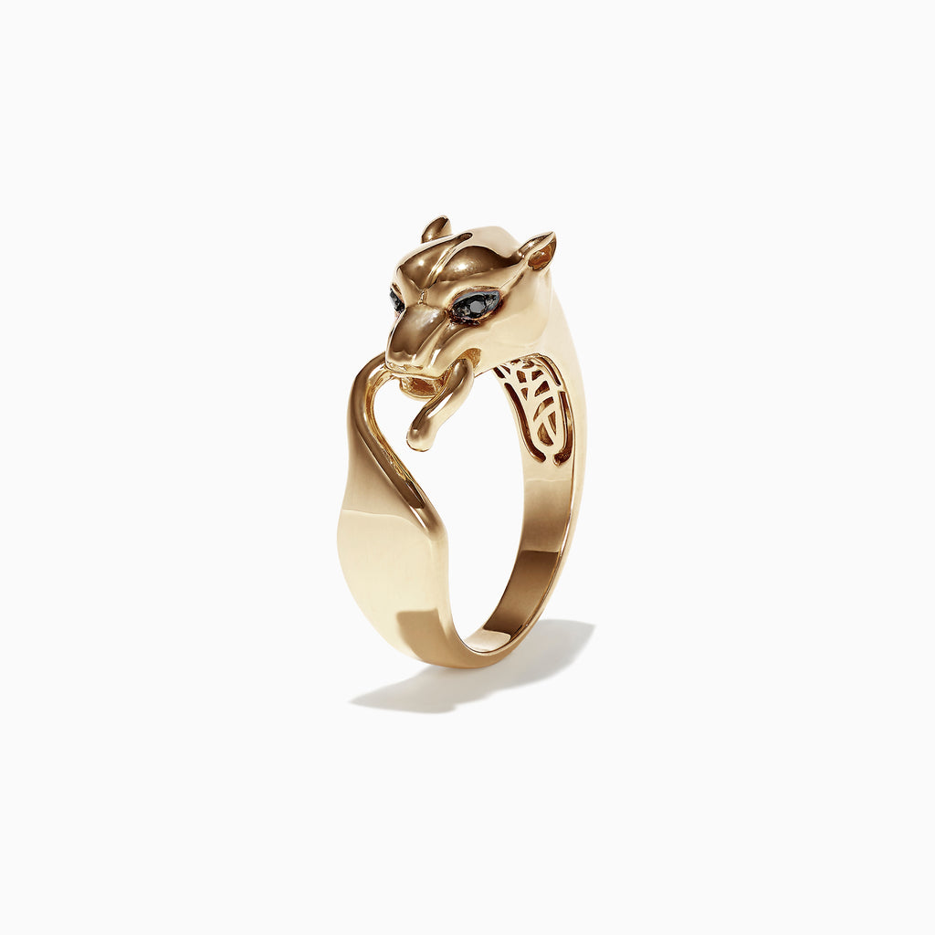 Effy Men's Signature 14K Yellow Gold Black Diamond Panther Ring, 0.02 TCW