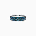 The Bella Bleu 14K White Gold Blue Diamond Band Ring, 0.87 TCW, showcases three rows of round blue diamonds set closely together across the band. The display features a plain white background.