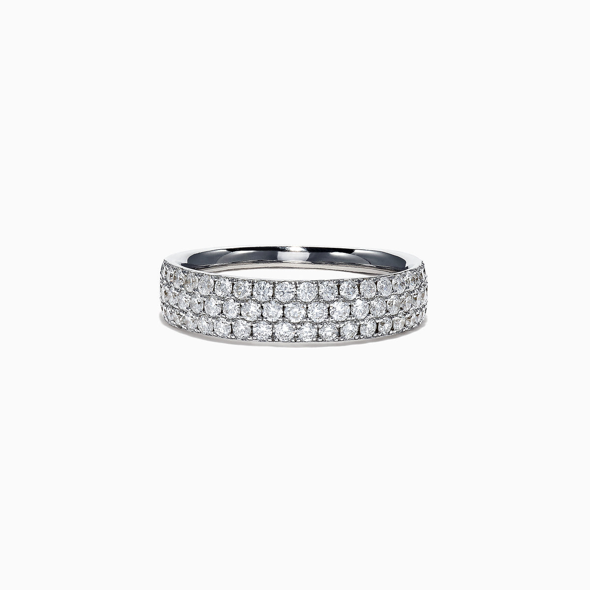 The Pave Classica 14K White Gold Three Row Pave Diamond Band, 0.84 TCW, features multiple rows of sparkling diamonds set in sleek white gold and is displayed against a plain white background.