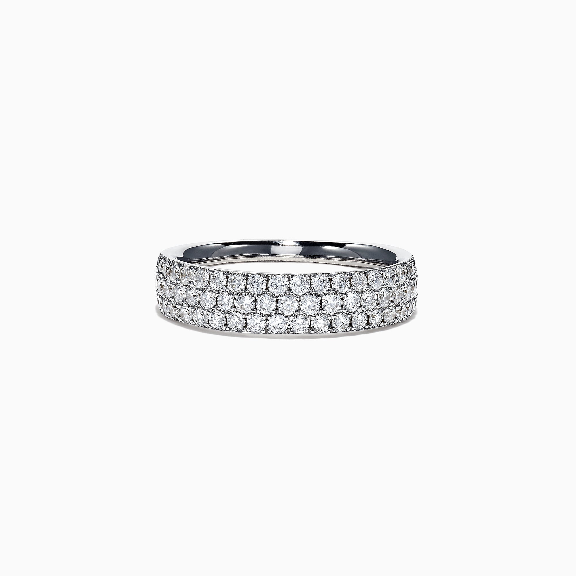 The Pave Classica 14K White Gold Three Row Pave Diamond Band, 0.84 TCW, features multiple rows of sparkling diamonds set in sleek white gold and is displayed against a plain white background.