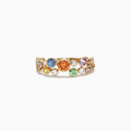 The Watercolors 14K Yellow Gold Multi-Sapphire and Diamond Ring, 1.03 TCW, features scattered blue, orange, green, and purple sapphires with sparkling diamonds in a vibrant design.