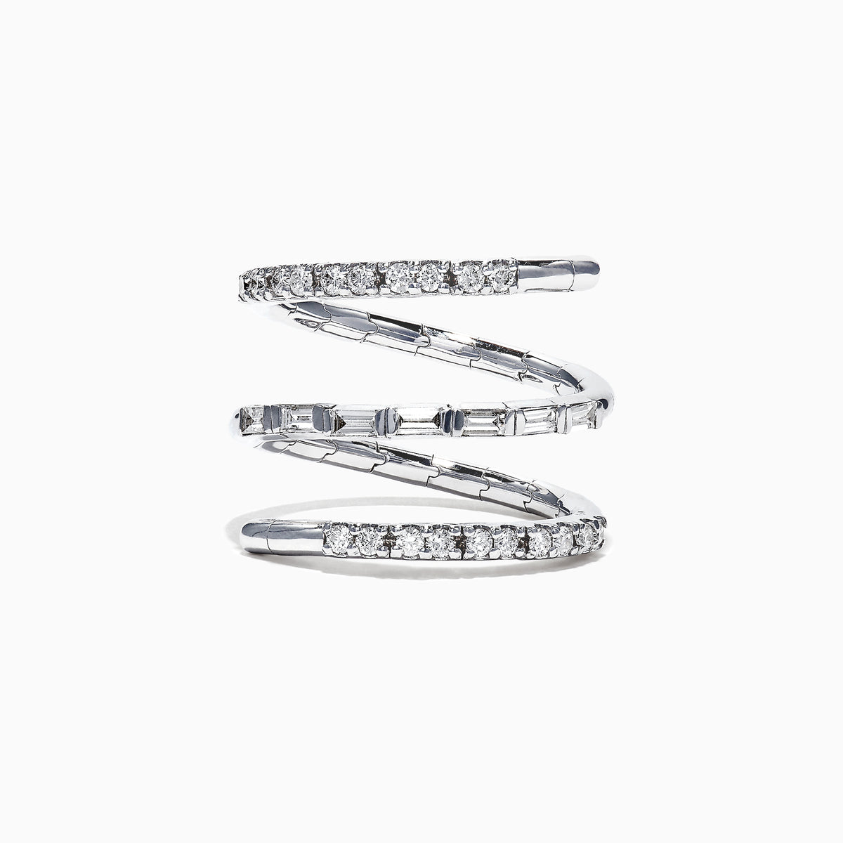 The Classique 14K White Gold Diamond Wrap Ring, 0.52 TCW, features sparkling diamonds along its elegant curves, showcased on a plain white background.