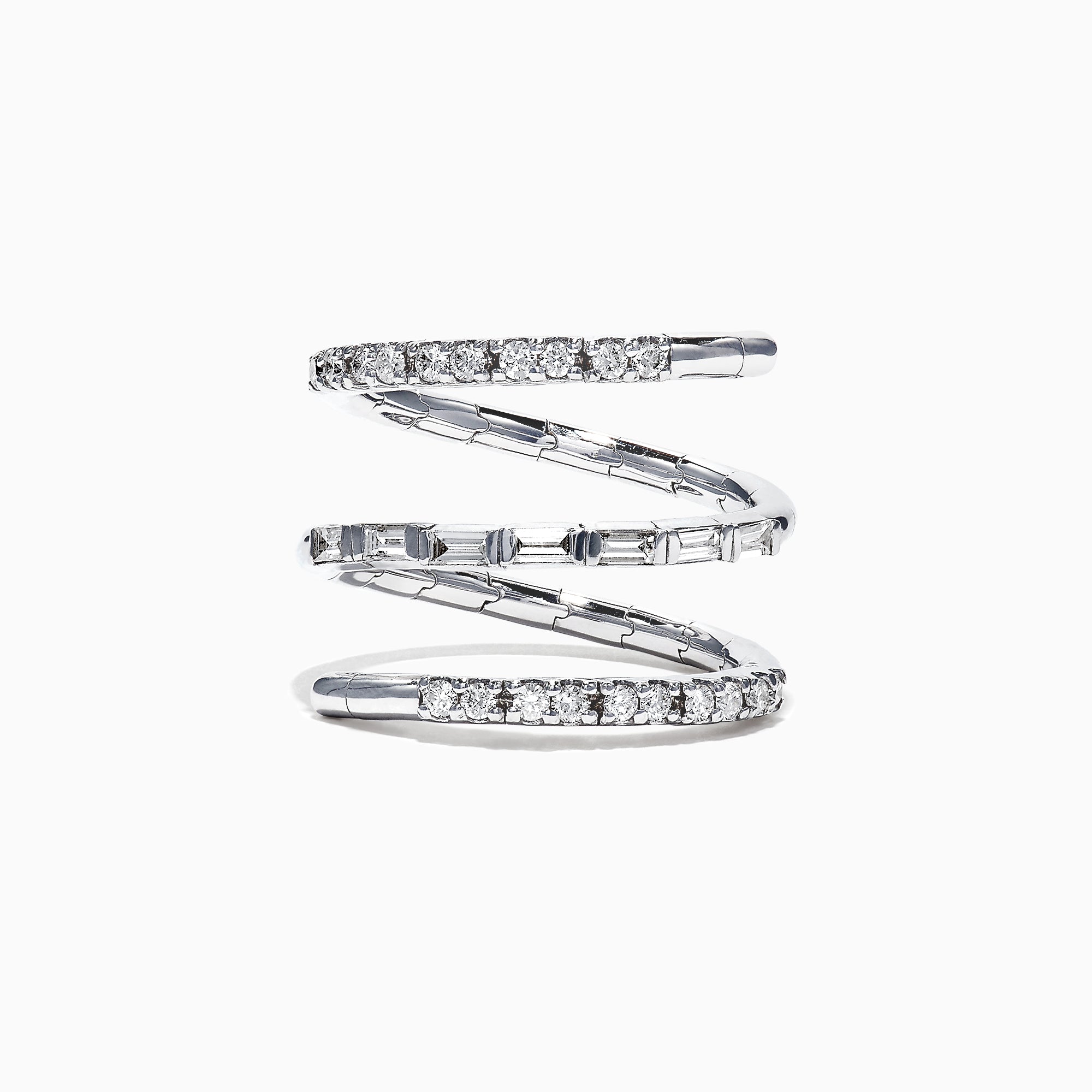 The Classique 14K White Gold Diamond Wrap Ring, 0.52 TCW, features sparkling diamonds along its elegant curves, showcased on a plain white background.