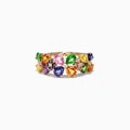 The Watercolors 14K Yellow Gold Multi Sapphire & Diamond Ring, 2.43 TCW, features teardrop and round pink, green, blue, yellow, orange, and purple sapphires with diamonds in an overlapping cluster design.