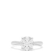 The Bouquet 14K White Gold Diamond Engagement Ring, 0.57 TCW, features a round cluster of diamonds in a floral-inspired setting on a polished band.