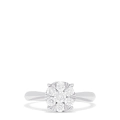 The Bouquet 14K White Gold Diamond Engagement Ring, 0.57 TCW, features a round cluster of diamonds in a floral-inspired setting on a polished band.