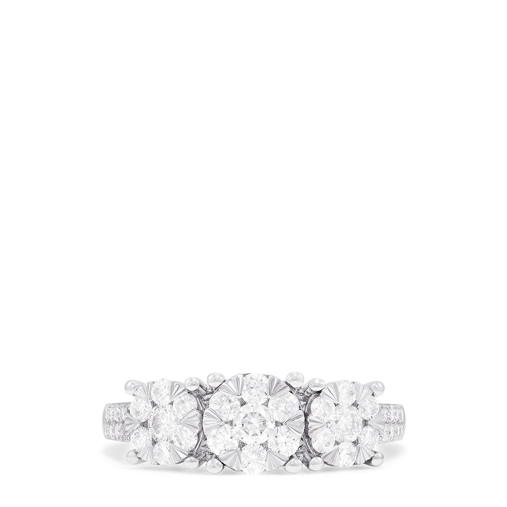 Effy Bouquet 14K White Gold Diamond Clusters Ring, 0.95 TCW