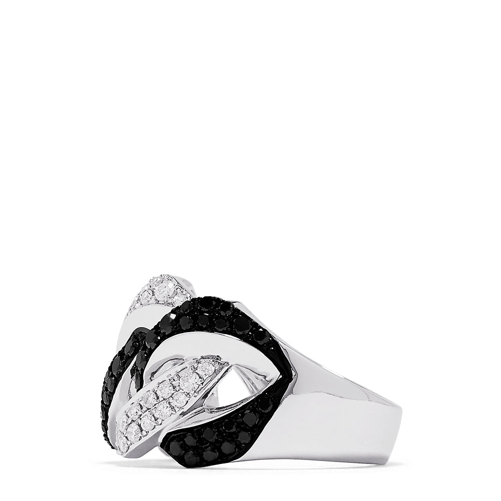 Effy 14K White Gold Black and White Diamond Links Ring, 1.12 TCW