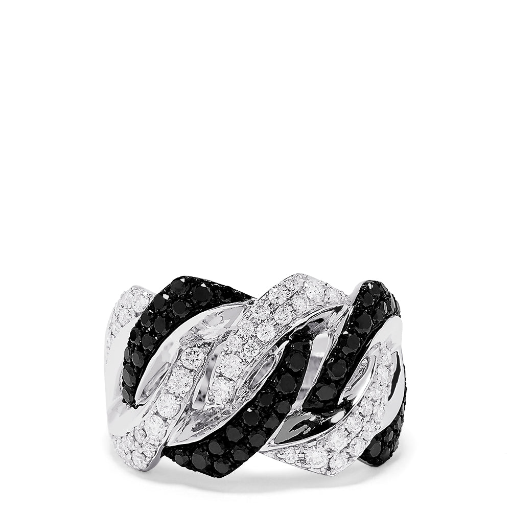 Effy 14K White Gold Black and White Diamond Links Ring, 1.12 TCW