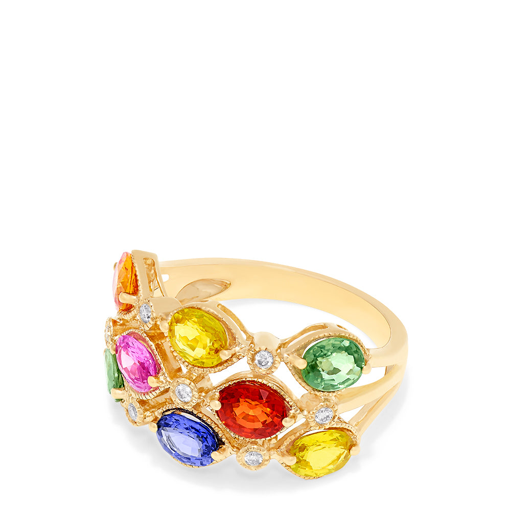 Effy Watercolors 14K Yellow Gold Multi Sapphire and Diamond Ring