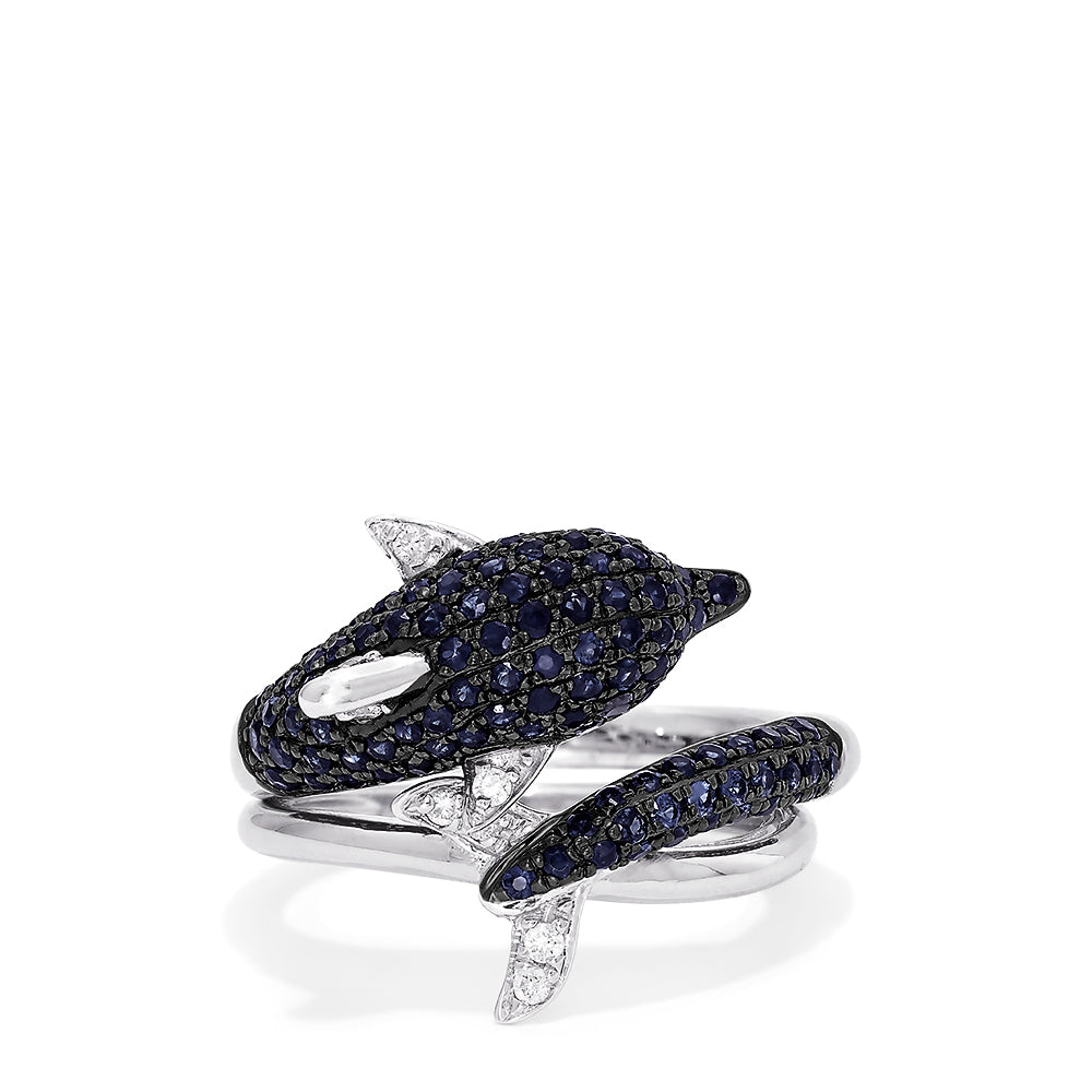 Effy Seaside 14K White Gold Blue Sapphire & Diamond Dolphin Ring, 1.12 TCW