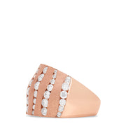 The Pave Rose 14K Rose Gold Diamond Ring, 1.68 TCW, showcases vertical wavy rows of round white diamonds set across a wide 14K rose gold band.