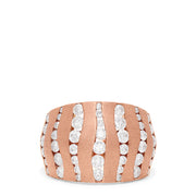 The Pave Rose 14K Rose Gold Diamond Ring, 1.68 TCW, showcases vertical wavy rows of round white diamonds set across a wide 14K rose gold band.