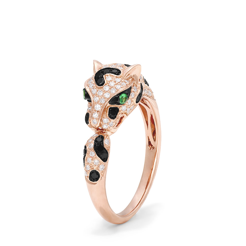 Effy Signature 14K Rose Gold Diamond and Garnet Panther Ring, 0.56 TCW