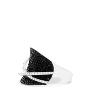 Effys 14K White Gold Black and White Diamond Ring, 1.22 TCW, features sparkling black stones and two diagonal lines of white diamonds crossing the bold front design.