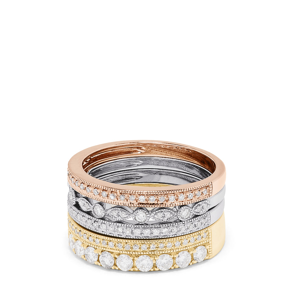 Trio 14K Tri Color Gold Diamond 4 Ring Stack, 1.00 TCW – effyjewelry.com