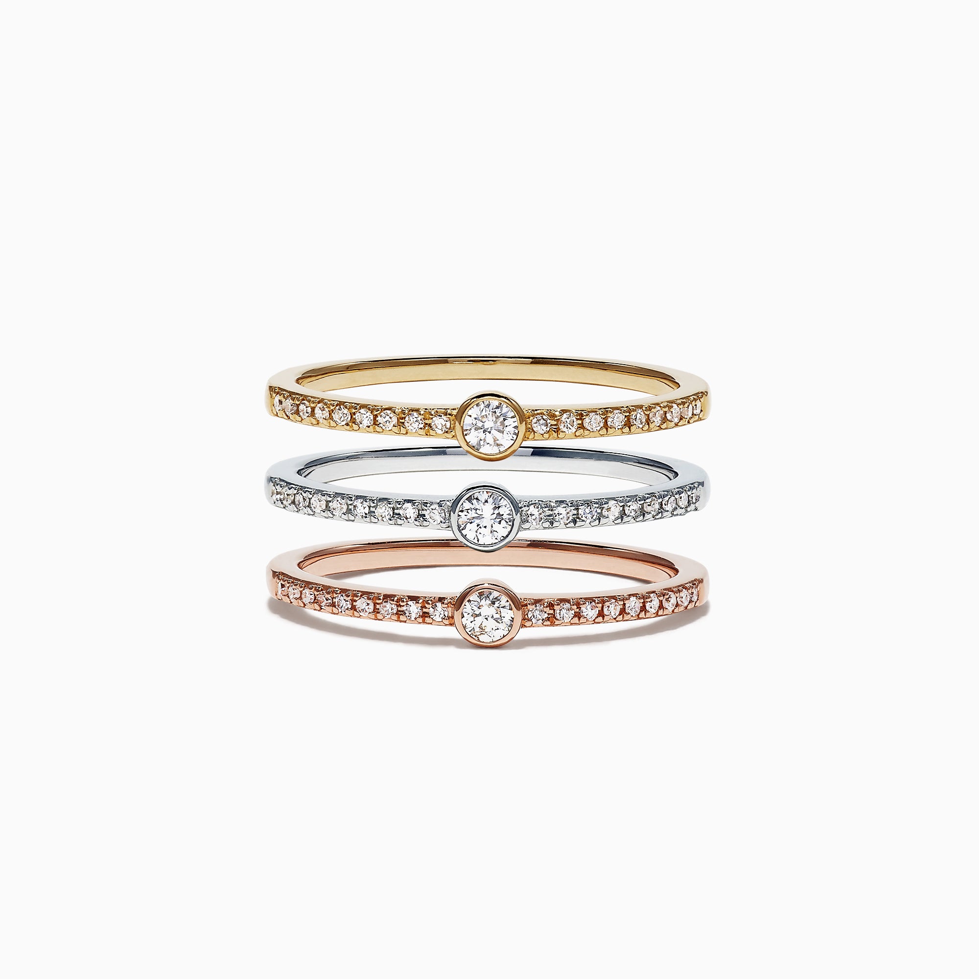 Trio 14K Tri Color Gold Diamond Stack Ring, 0.50 TCW – effyjewelry.com