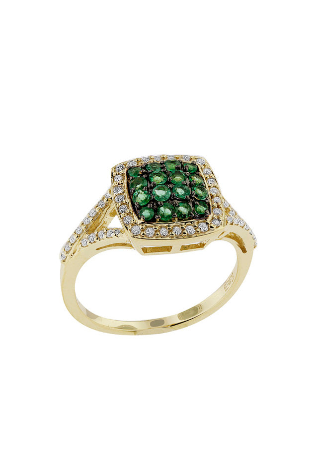14K Yellow Gold Emerald and Diamond Ring, .69 TCW