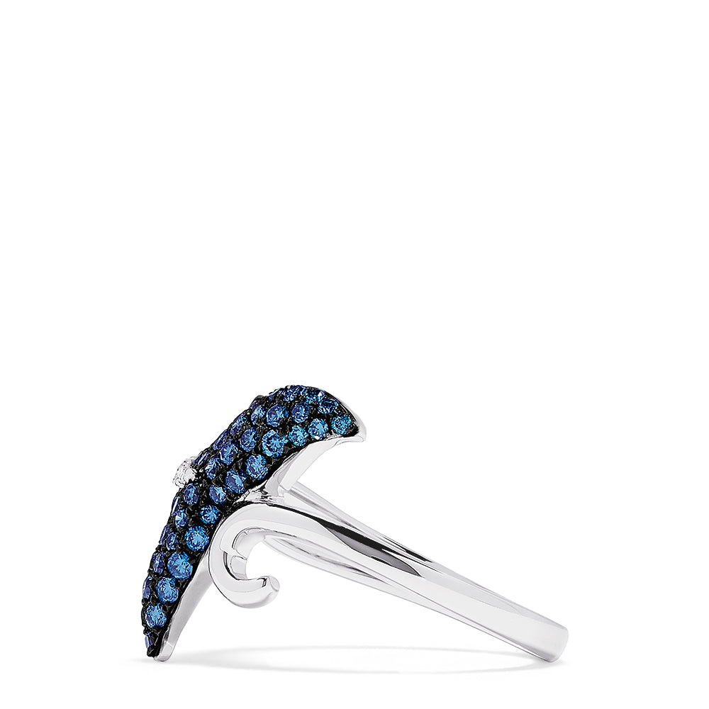Effy Novelty 14K White Gold Blue & White Diamond Whale Tail Ring, 0.62 TCW
