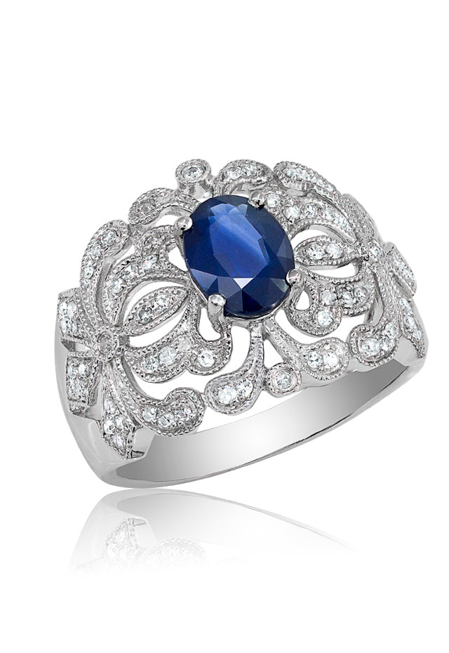 14K White Gold Blue Sapphire and Diamond Ring, 1.71 TCW