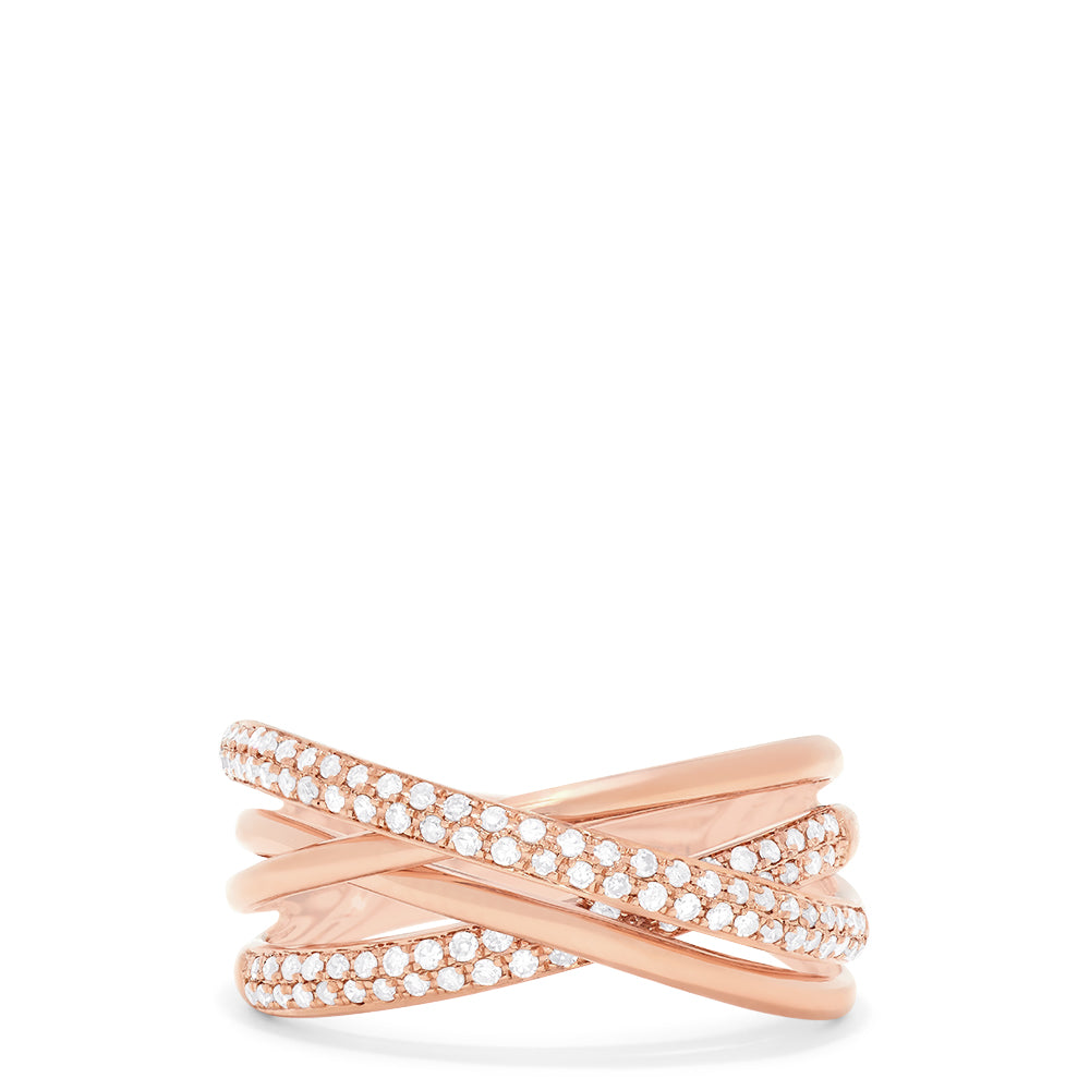 Pave Rose 14K Rose Gold Diamond Crossover Ring 0.40 TCW