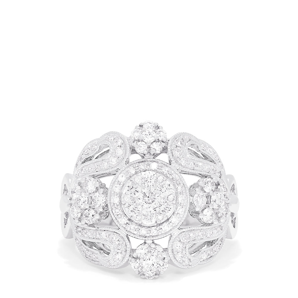Effy Bouquet 14K White Gold Diamond Filigree Ring, 1.10 TCW