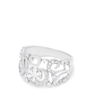 The Bouquet 14K White Gold Diamond Filigree Ring, 0.53 TCW, features intricate swirling filigree and multiple round diamonds across the ornate design, shown on a white background.