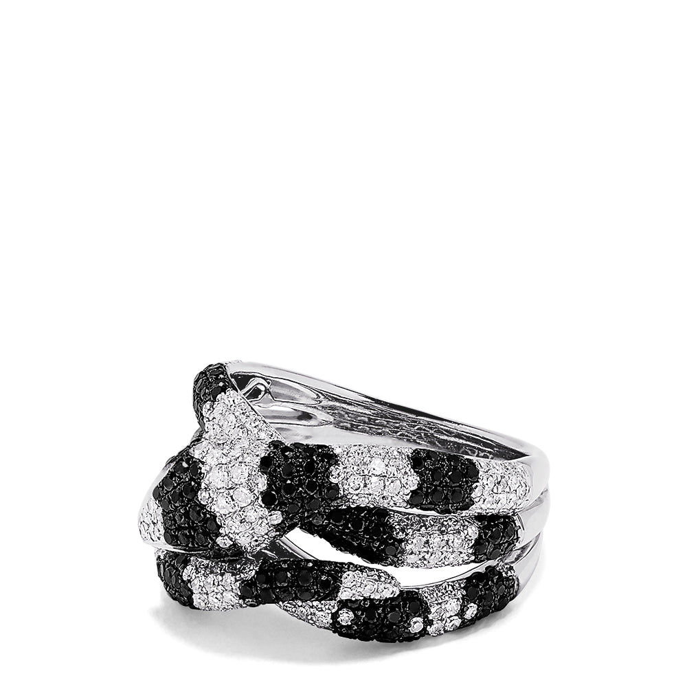 Effy 14K White Gold Black and White Diamond Snake Ring, 1.84 TCW
